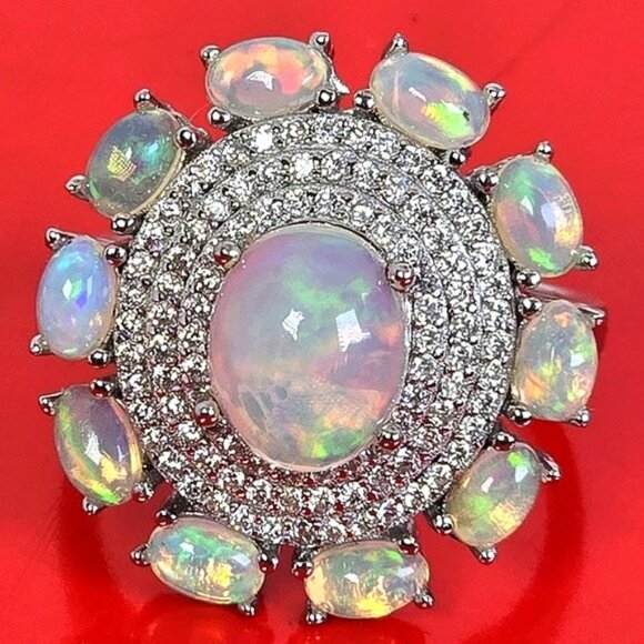925 Sterling Silver Ring 8.5 with Natural White Opal Gem - Picture 1 of 11